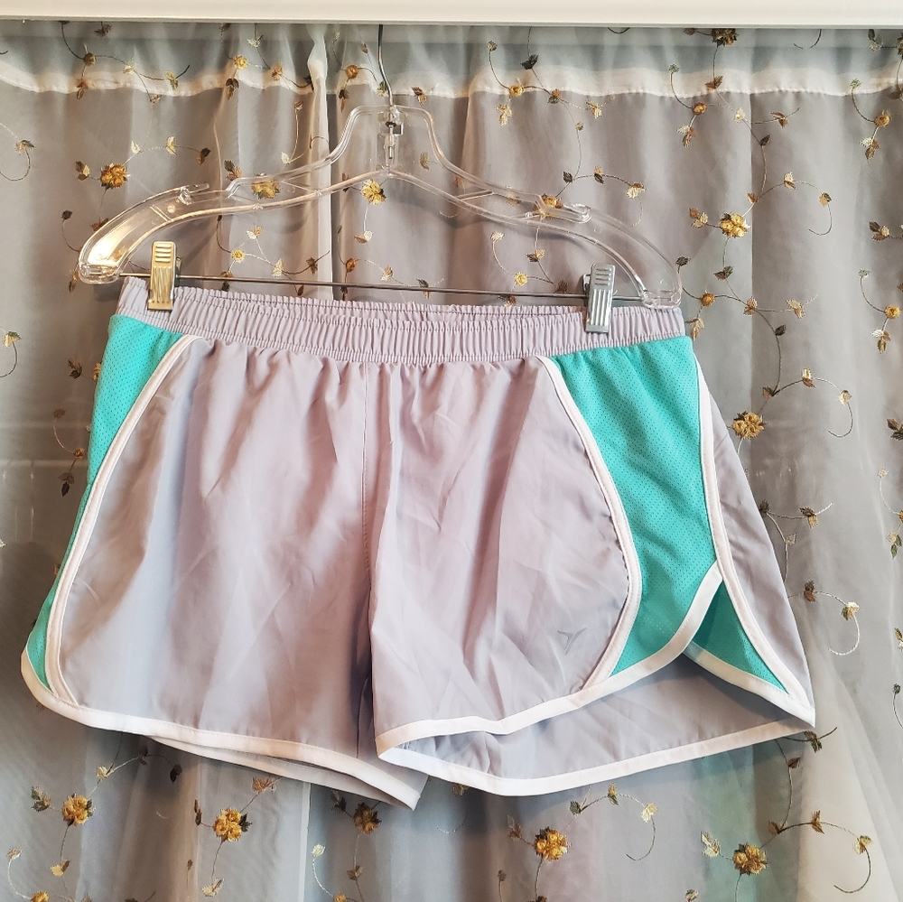 Grey and teal running shorts